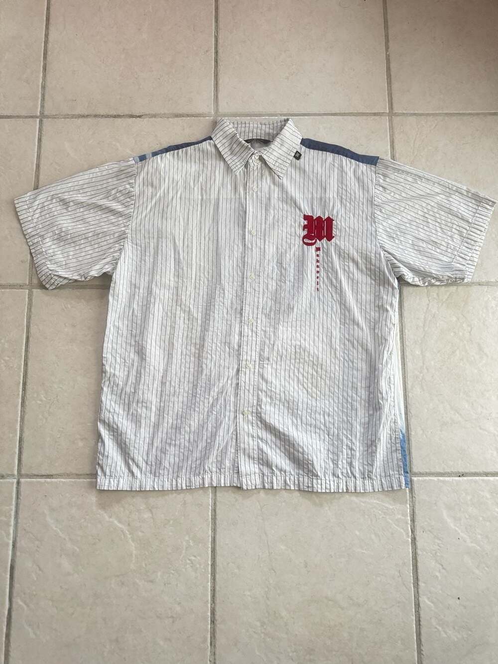 Makaveli Branded Tupac Shakur Vintage Pinstripe Short Sleeve Button Up Shirt XL